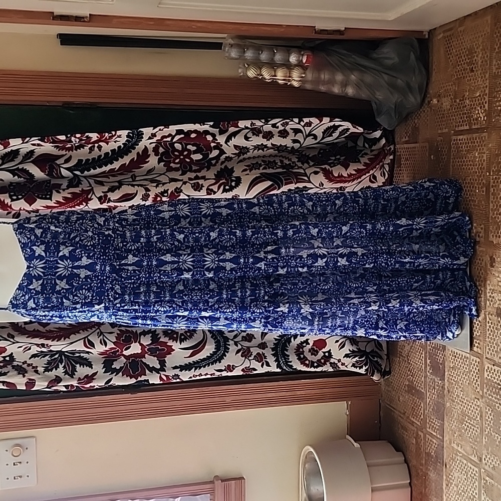 Blue and white print summer maxi dress